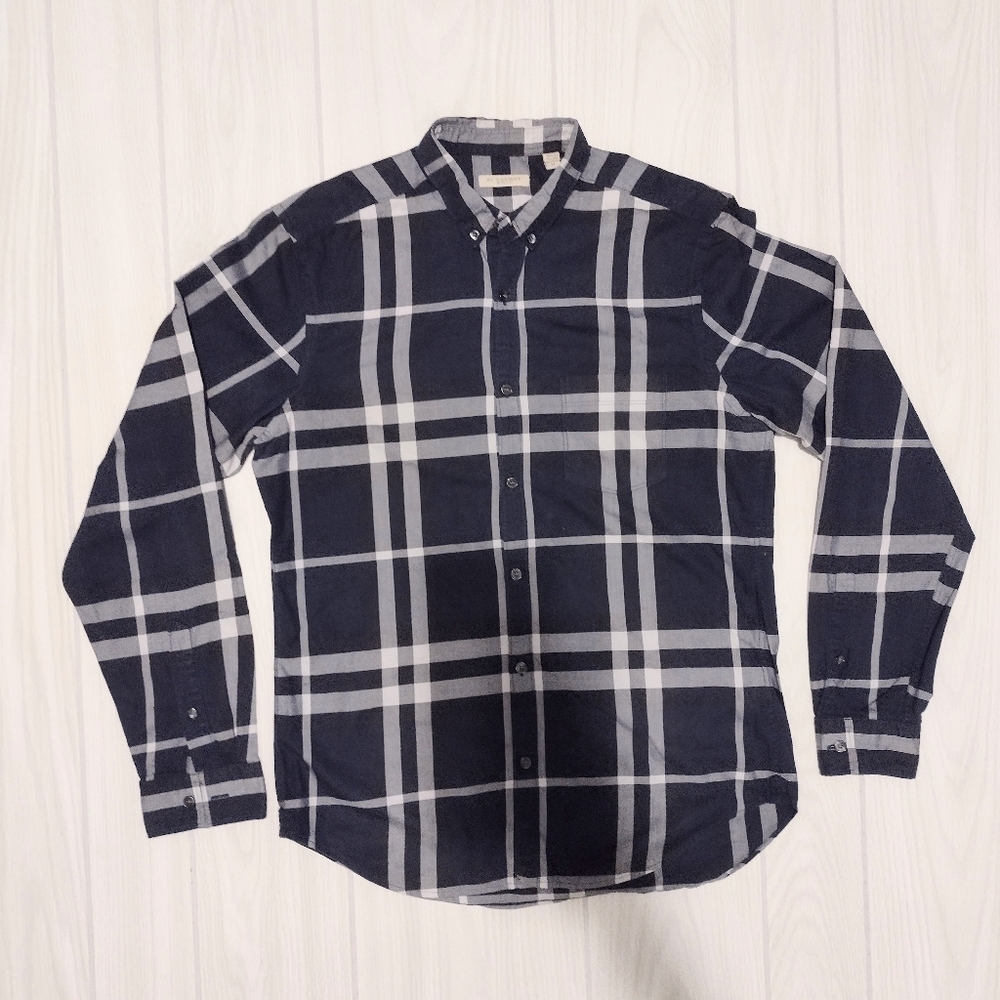 Burberry Brit Blue Nova Check Plaid Long Sleeve Button Down men's Shirt Sz M